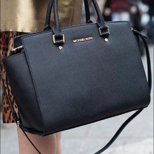 Michael Kors Selma Large Black Leather Satchel